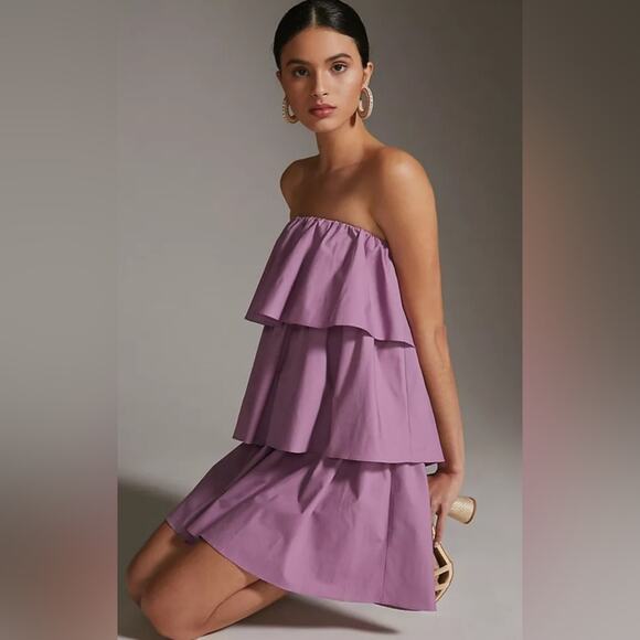Anthro Corey Lynn Calter Balbina Strapless Mini Dress Ruffle Mauve Small New - Picture 5 of 15